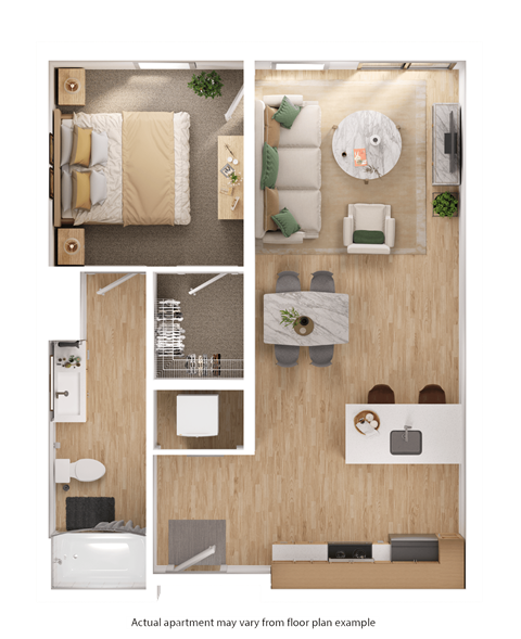 Floor plan for 1 bed, 1 bath, 720 sqft